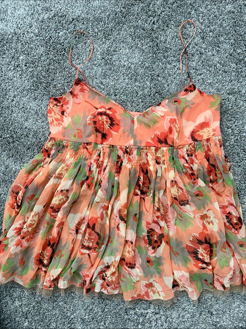 Gianni Bini Silk Coral Floral Spaghetti-Strap Cami